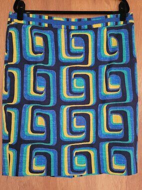 Boden Retro Geometric Print Pencil Skirt | Blue Yellow Green | Lined | Size 14